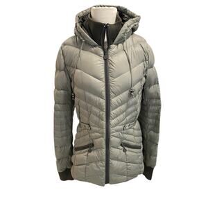Bernardo Goose Down Puffer Coat Women’s Medium Gray Hooded Packable Minimalist